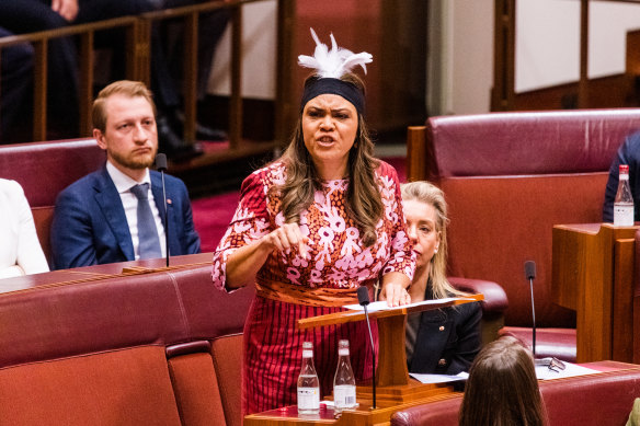 Country Liberal senator Jacinta Price delivering her first speech in the Senate.