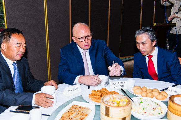 Peter Dutton sits down for lunch at a Chinese restaurant in Sunnybank.