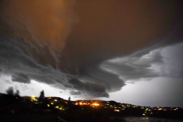 Tuesday night's storm as it moved into the northern beaches, causing widespread blackouts from strong winds and lightning.