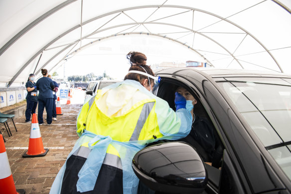 Coronavirus testing in a drive-through centre at Sydney’s Bondi Beach. 