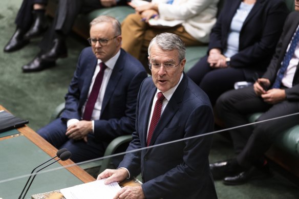 Attorney-General Mark Dreyfus and Prime Minister Anthony Albanese in parliament today.