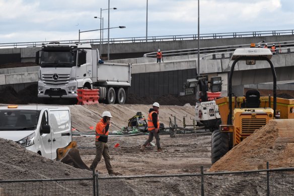 The M8 construction site in St Peters on June 24.