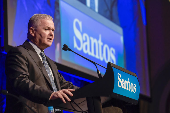 Santos CEO Kevin Gallagher and his board could be spilled at the April AGM if there is a strong vote against the remuneration report.