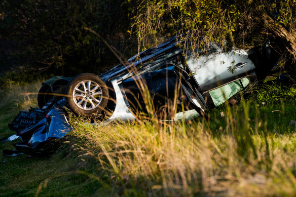 One of the cars flipped on its roof after the collision at Mona Vale.