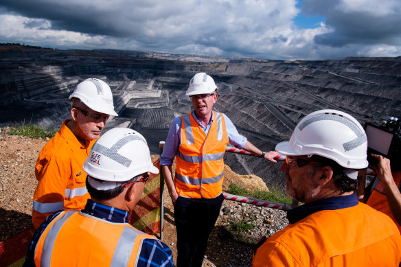 NSW Nationals leader John Barilaro and Treasurer Dominic Perrottet at the Ravensworth mine on Thursday. 