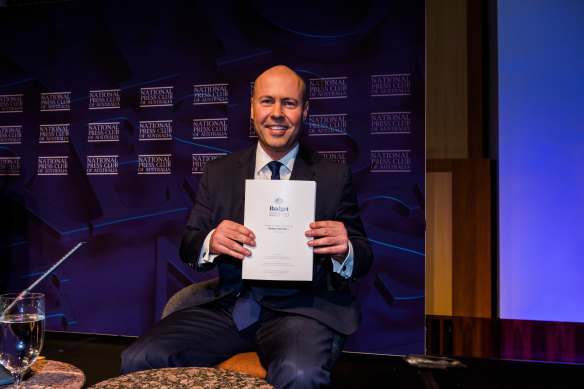 Treasurer Josh Frydenberg addresses the Press Club in the Great Hall after delivering the budget last night. Wednesday 30th March 2022.