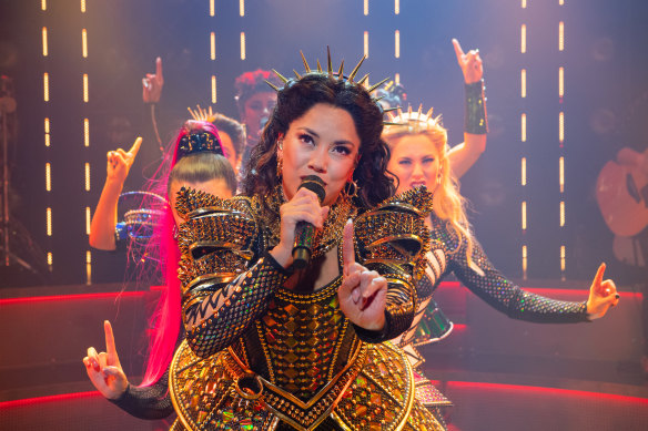 Kimberley Hodgson as Catherine of Aragon in Six: The Musical.