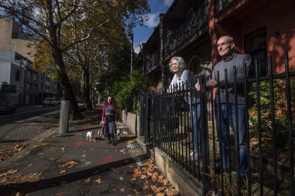 Pyrmont residents Ellen Osborn, Margaret Kirkwood and Bob Boakes, are worried about possible noise disturbance and damage to their homes triggered by construction of the Metro rail line beneath their homes.