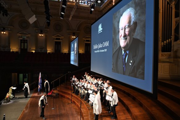 A memorial was held for Holocaust survivor Eddie Jaku at Sydney Town Hall on Wednesday. 