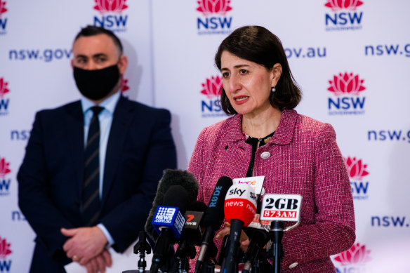 Premier Gladys Berejiklian and Deputy Premier John Barilaro at Friday’s press conference.