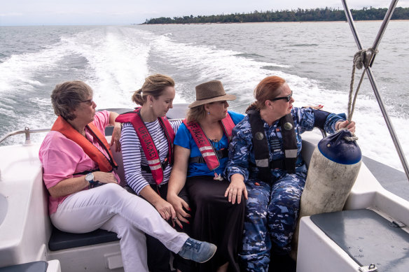 From left: Emeritus Professor Christine Duffield, Wing Commander (Ret’d) Sharon Bown, Adjunct Professor Kylie Ward and Group Captain Kath Stein on their way to Bangka Island, scene of the February 1942 massacre by Japanese troops.