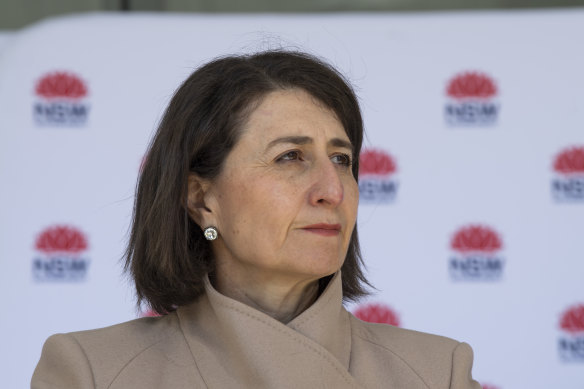 NSW Premier Gladys Berejiklian updating the Covid-19 numbers on Tuesday.