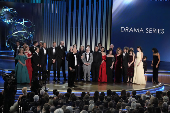 The cast of Succession, which scooped six Emmys for the 2023 awards.