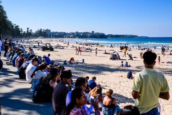 A crowded Manly beach in March.