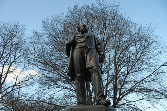 Statue of former premier of Tasmania William Crowther, which is to be removed from Franklin Square, Hobart.