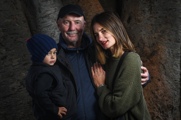 Carlton great Ken Hunter, the first AFL/VFL player to talk about mental health issues, with his daughter Mattia and grandson Julius.