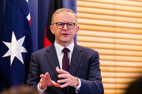 Opposition Leader Anthony Albanese  addresses the Labor caucus on the morning of the budget. 