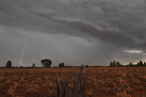 Storms rolled through the parched landscape near West Wyalong in the state's central west. 