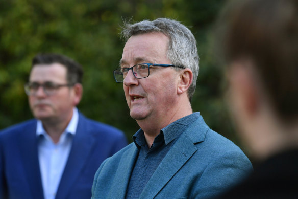 Martin Foley in June 2020 in his then role as mental health minister, with Premier Daniel Andrews.