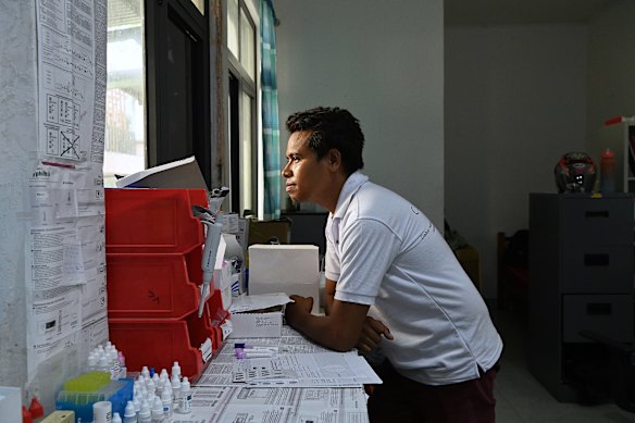EPICC’s in-country project co-ordinator Dr Andriano Pereira in the testing laboratory at the Vera Cruz community health centre.