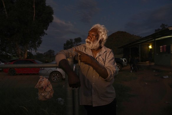 Patrick ‘Froggy’ Nandy stands at the entrance to his home at the Hidden Valley town camp.