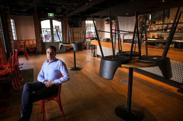 Australian Venue Co chief executive Paul Waterson in his shut-down Duke of Wellington pub last month.