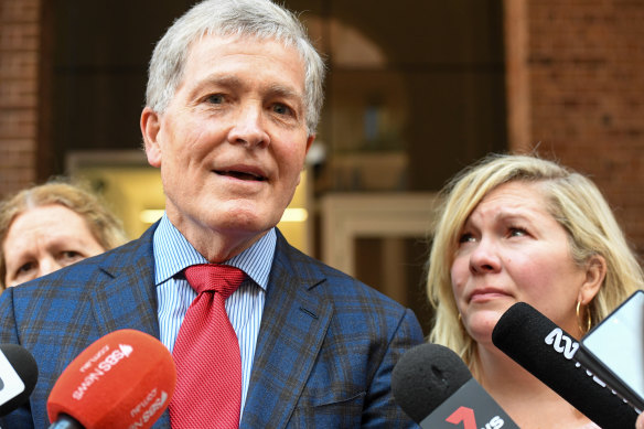 Scott Johnson’s brother Steve, with sister Rebecca, outside court on the day of Scott Phillip White’s sentence.