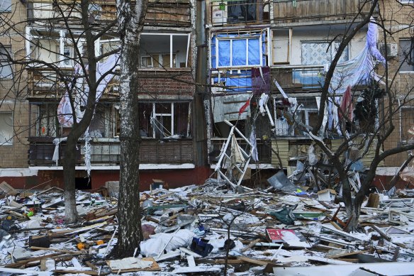 A building damaged by a Russian airstrike in Ukraine’s Donetsk region.