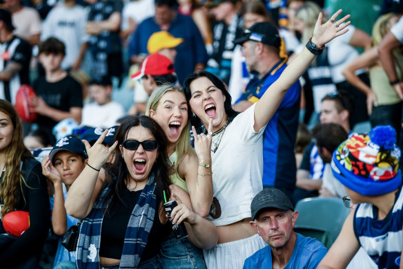 Carlton fans celebrate the win.