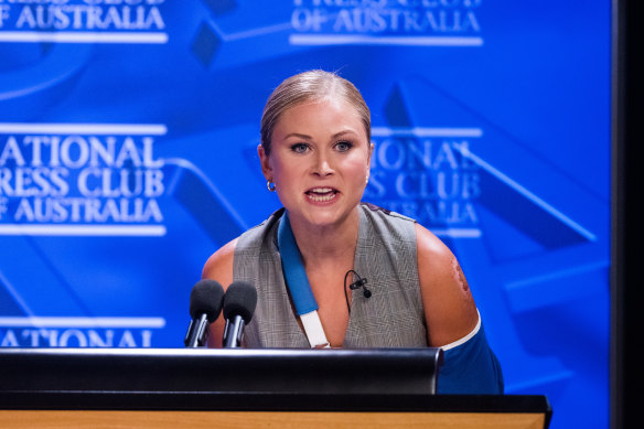 Grace Tame at the National Press Club. 