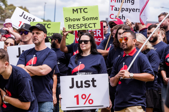 Parklea Correctional Centre staff rally on Friday during a 48-hour strike.