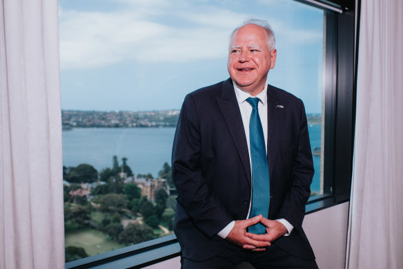 Minnesota Governor Tim Walz in Sydney during a trade mission to Australia.