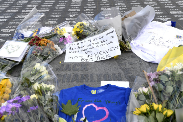 Tributes to former England Football World Cup winner and Ireland manager, Jack Charlton at Elland Road on July 11