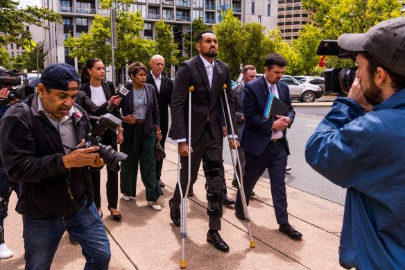 Nick Kyrgios arriving at ACT Magistrates Court today.