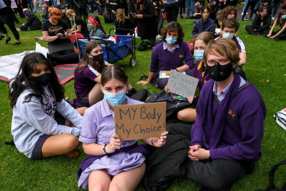 School students attend the March 4 Justice rally at Treasury Gardens.