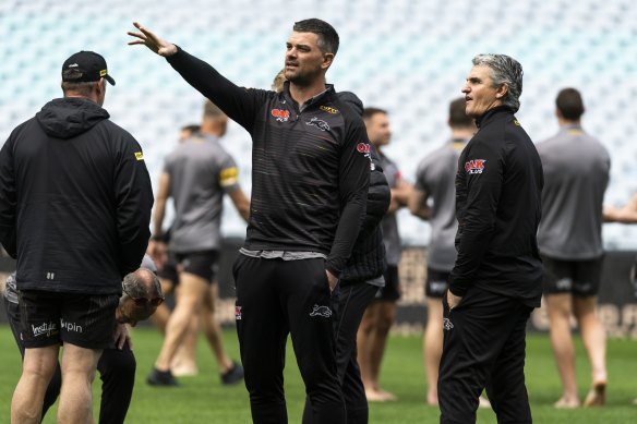 Cameron Ciraldo and Ivan Cleary enjoy their last captain’s run together before the grand final earlier this month.
