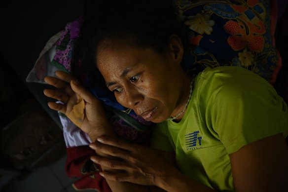 Maia Domingas, 38, has advanced cervical cancer and lies in the gynaecology unit ward waiting to see if she is eligible for treatment overseas. 