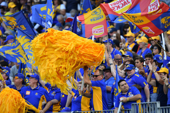 Eagles fans show their support at a game at Optus Stadium. 