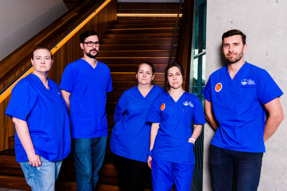 NSW Nurses and Midwives’ Association delegates Nichole Flegg, Nick Howson, Rachal Hughes, Skye Romer and Thom Hoffman.