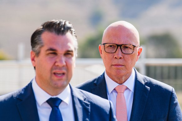 Peter Dutton and opposition housing spokesman Michael Sukkar on Tuesday.