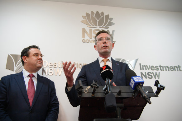 Trade Minister Stuart Ayres and Premier Dominic Perrottet in Mumbai on Thursday.