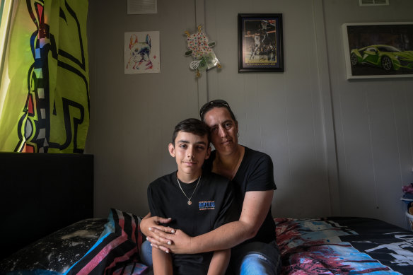 Carlos Godden Nava, now aged 12, with his mother Kate Godden.