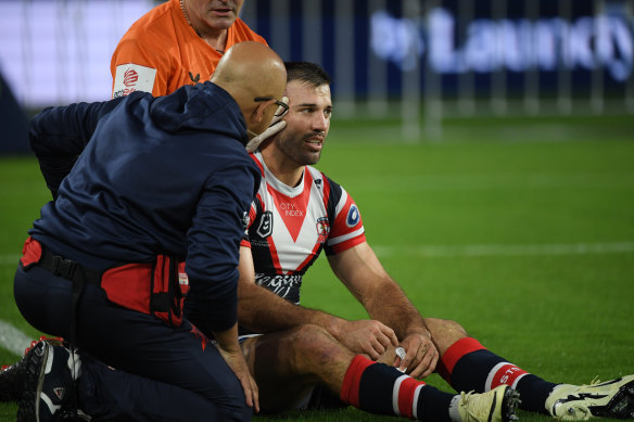 James Tedesco after taking a severe blow to the head on Friday.