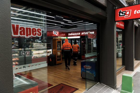 A convenience store in Sydney advertises vapes. 