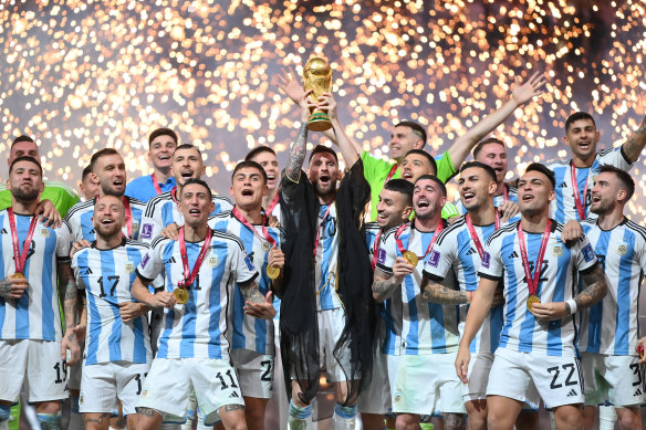 Argentina celebrate their World Cup win.