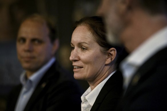 Rugby Australia CEO Phil Waugh with the new Wallaroos head coach Jo Yapp.