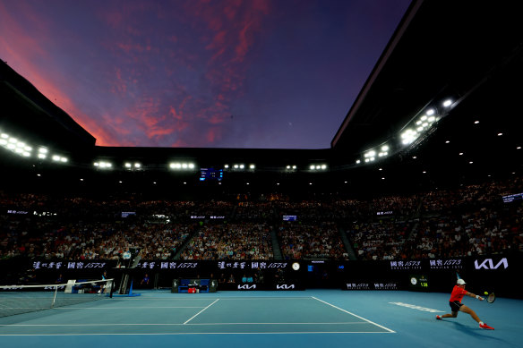 Alex de Minaur v Milos Raonic at Rod Laver Arena.