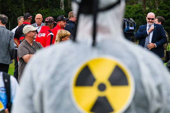 Peter Dutton’s campaign was interrupted by anti-nuclear protesters.