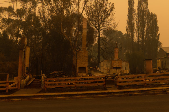 Shops and properties on Cobargo’s main road have been destroyed.