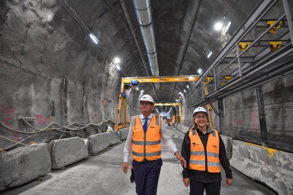 Victorian Premier Dan Andrews and minister Jacinta Allan at the construction site on Thursday.